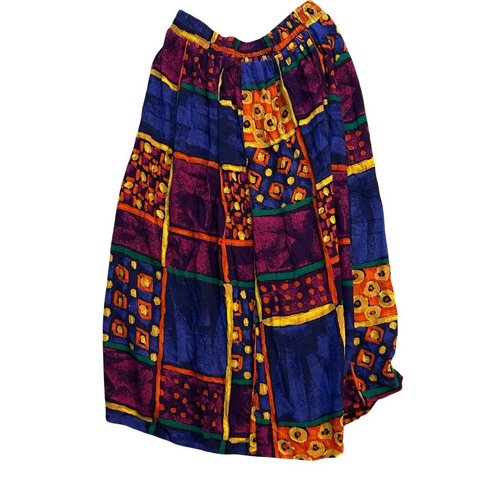 Vintage Maximalist Midi Skirt Womens Small Petite Blue Purple Orange Dopamine
